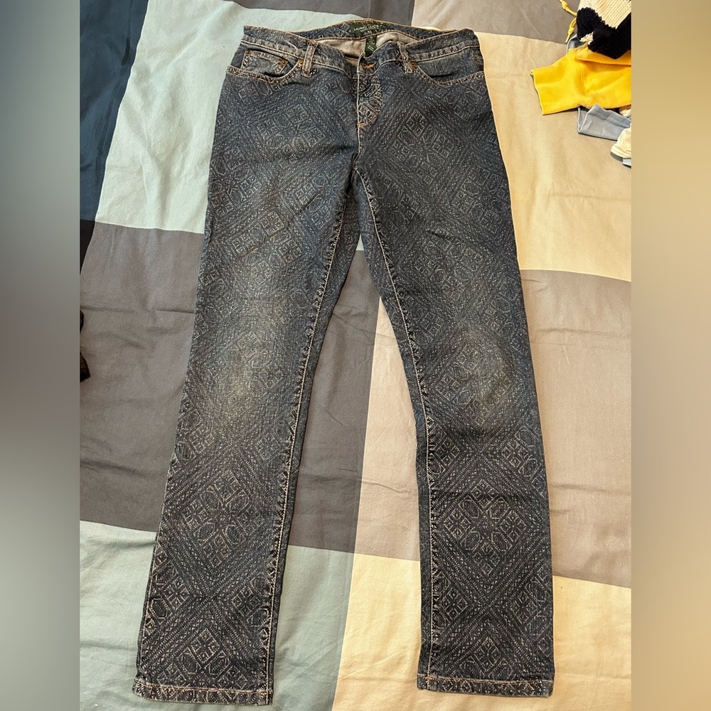 Ralph Lauren Dark Wash Mosaic Mandala Geometric Patterned Jeans - Picture 2 of 6